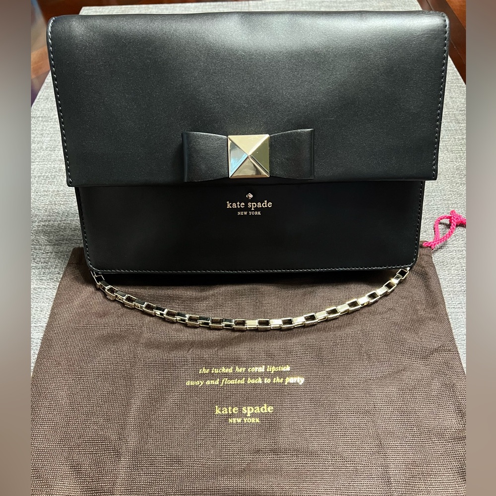 Kate Spade New York Chain Shoulder & Clutch Bag, bow detail flap closure, EUC